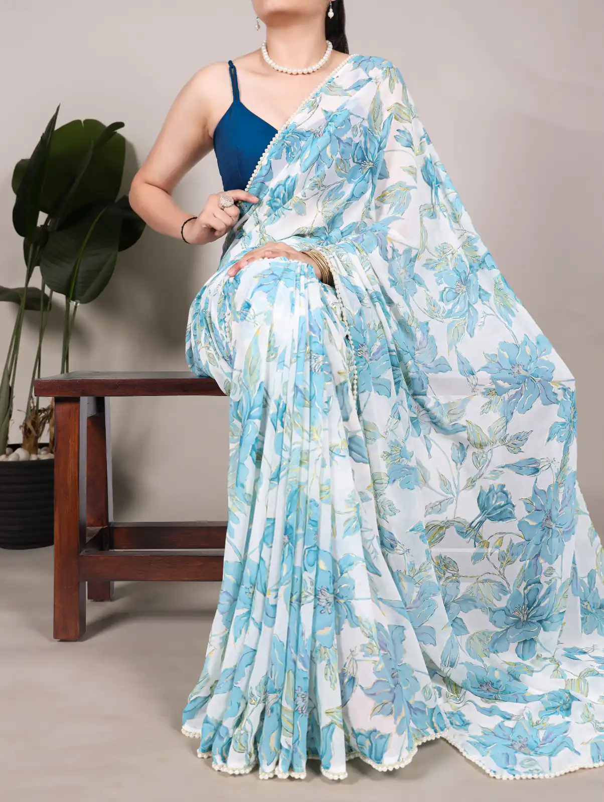 YNF 7006 Blue Color Weightless Marble Floral Print Pearl Lace Border Saree , Wedding, Festive, Events . Expected Delivery  4-6 Working Days @1599/- only                                                                                                                                             | Sarees, Bollywood Sarees, Creative Sarees, Designer Sarees, Embroidered Sarees, Ethnic Saree, Modern Digital sarees, Party Wear Sarees