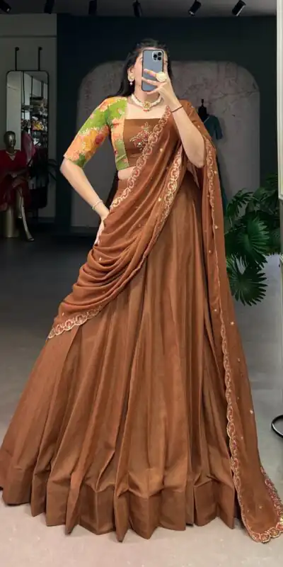 LNB 1068 Brown in Chocolate Crush Embroidery Work & Sequins Work Lehenga Choli . Available at βΉ3349 only. Delivery 4-6 Working Days. Shop now. | Lehenga, Bollywood Lehenga, Creative Lehenga, Designer Lehenga, Embroidered Lehenga, Party Wear Lehenga