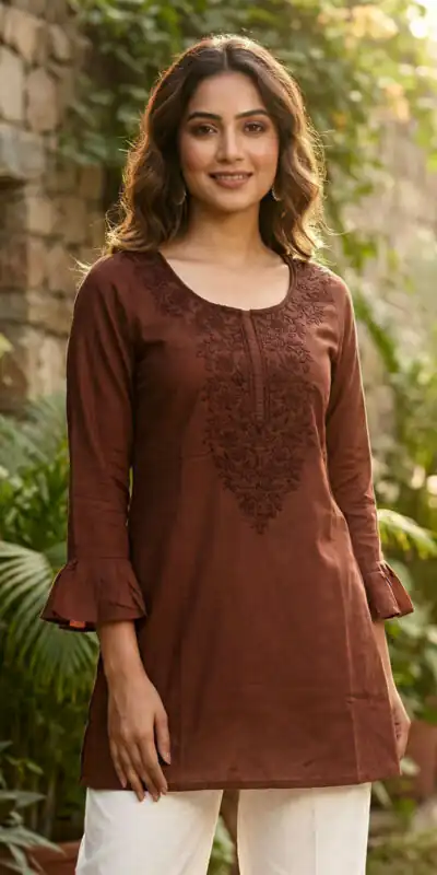 INLI Charmi vol 2 Brown in Rayon Chikan Work Designer Work Kurti . Affordable Price ₹1349. Delivery 4-6 Working Days. Shop now. | Kurti, Bollywood Kurti, Creative Kurtis, Designer Kurti, Party Wear Kurti, Selfie Kurti