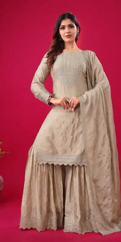 ZF 5006 Cream Color Chinon Silk Sequence Work Salwar Suit Casual, Wedding, Festive, Events . Expected Delivery 4-6 Working Days @2149/- only | Jump Suits, Salwar suit, Casual Suits, Creative suits, Designer Suits, Palazzo Suits, Party Wear Suits, Patiala Suits, Straight Suits
