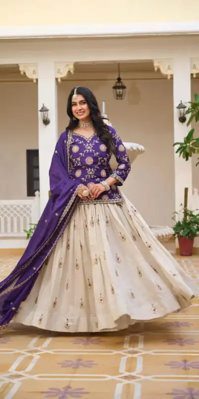 Ram 101 Dark Purple Chinon Lehenga Choli Perfect for Wedding, Party, Makar Sankranti, Reception, Sangeet β . Exclusive Offer βΉ2649. Delivery 4-6 Working | Lehenga, Bollywood Lehenga, Creative Lehenga, Designer Lehenga, Embroidered Lehenga, Party Wear Lehenga