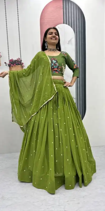 PC 541 Green Cotton Lehenga Choli with Kalamkari Print & Embroidery Work. Introductory Price ₹2099. Delivery 4-6 Working Days. Shop now. | Lehenga, Bollywood Lehenga, Creative Lehenga, Designer Lehenga, Embroidered Lehenga, Party Wear Lehenga