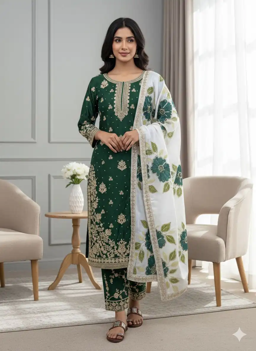 SRK 5315 Green Organza SILK Salwar Suit Perfect for Wedding, Party, Lohri, Ethnic Day, Eid – . Affordable Price ₹2499. Delivery 4-6 Working Days. | Jump Suits, Tops & Bottoms, Track Suits, Salwar suit, Casual Suits, Creative suits, Designer Suits, Palazzo Suits, Party Wear Suits, Patiala Suits, Straight Suits, Trendy Wear