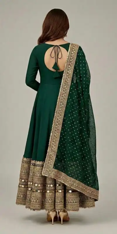 ZSR 3152 Green Color Roman silk Gown with Embroidery Work & Lace Work. Grab it for ₹2599. Delivery 4-6 Working Days. Shop now. | Gowns, Bollywood Gowns, Creative Gowns, Designer Gowns, Embroidered Gowns, Party Wear Gowns