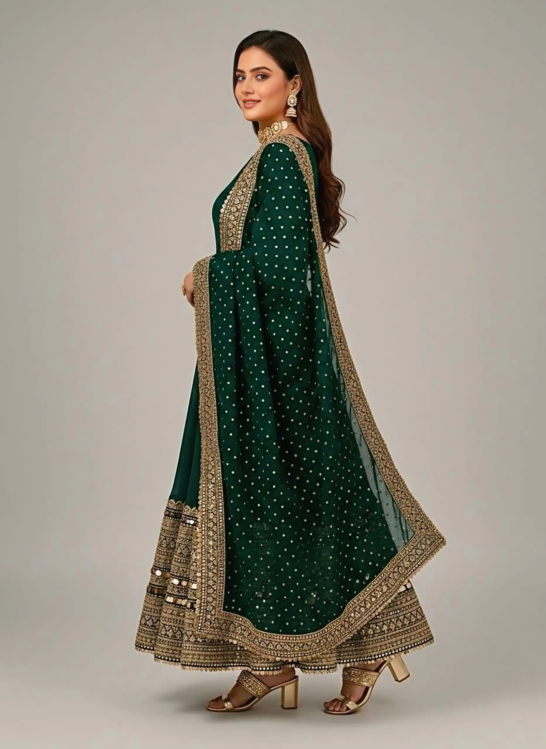 ZSR 3152 Green Color Roman silk Gown with Embroidery Work & Lace Work. Grab it for ₹2599. Delivery 4-6 Working Days. Shop now. | Gowns, Bollywood Gowns, Creative Gowns, Designer Gowns, Embroidered Gowns, Party Wear Gowns