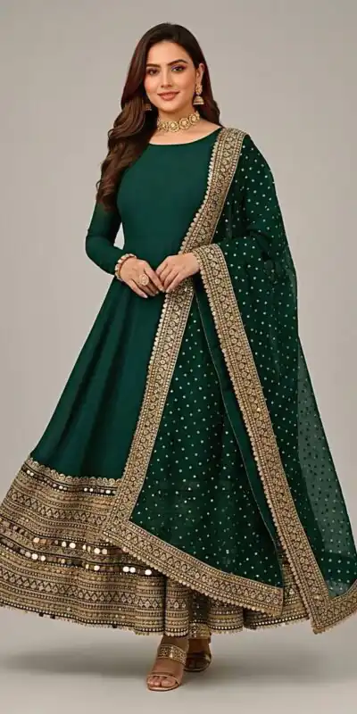 ZSR 3152 Green Color Roman silk Gown with Embroidery Work & Lace Work. Grab it for ₹2599. Delivery 4-6 Working Days. Shop now. | Gowns, Bollywood Gowns, Creative Gowns, Designer Gowns, Embroidered Gowns, Party Wear Gowns