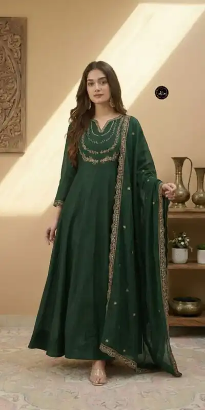 MF 912 Green Color Vichitra Silk Gown with Sequence Work Designer Work. Get it for ₹1799. Delivery 4-6 Working Days. Shop now. | Gowns, Bollywood Gowns, Creative Gowns, Designer Gowns, Embroidered Gowns, Party Wear Gowns
