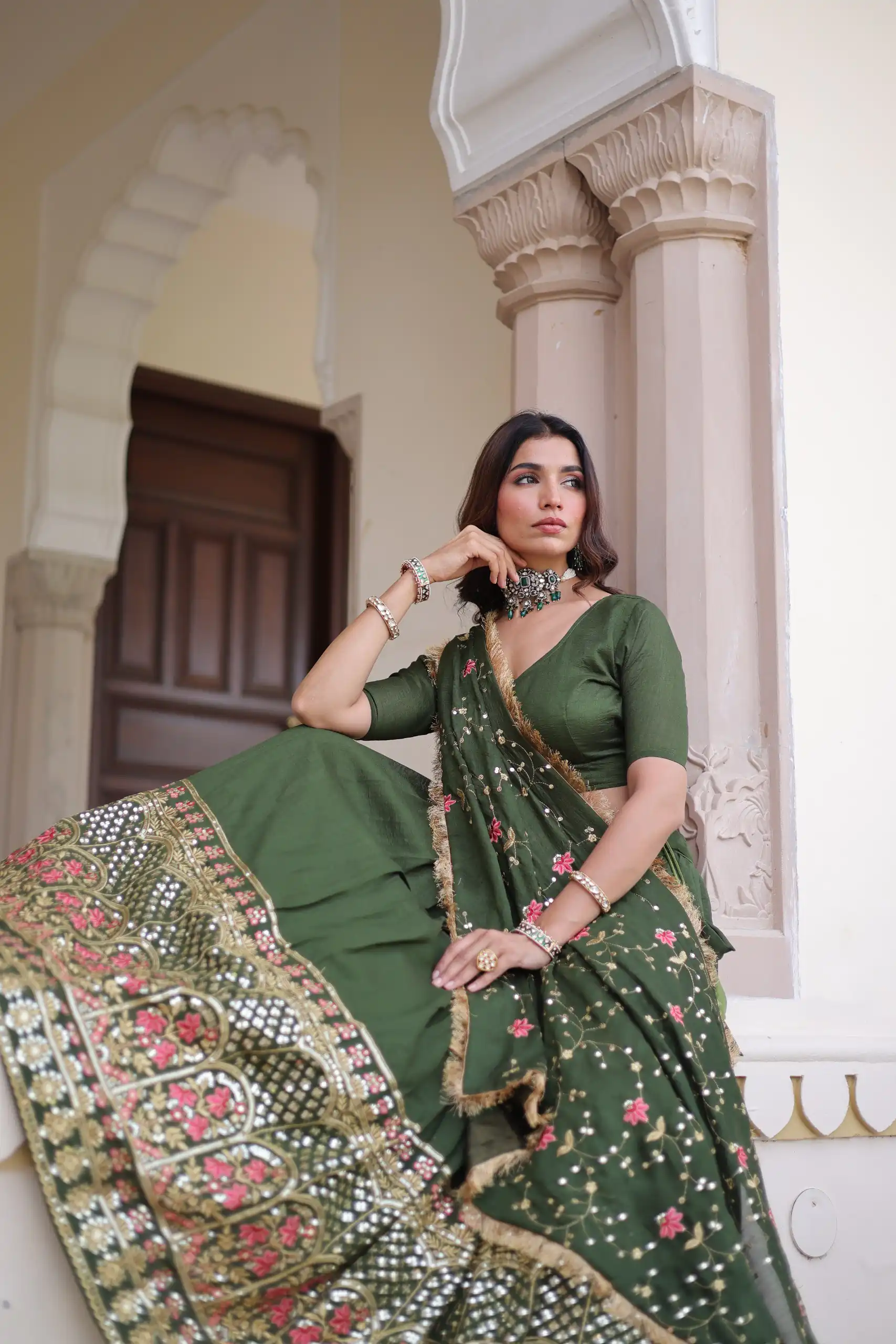 KA 5051 Green in Vichitra Silk Embroidery Work & Sequins Work Lehenga Choli . Now at just ₹2499. Delivery 4-6 Working Days. Shop now. | Lehenga, Bollywood Lehenga, Creative Lehenga, Designer Lehenga, Embroidered Lehenga, Party Wear Lehenga