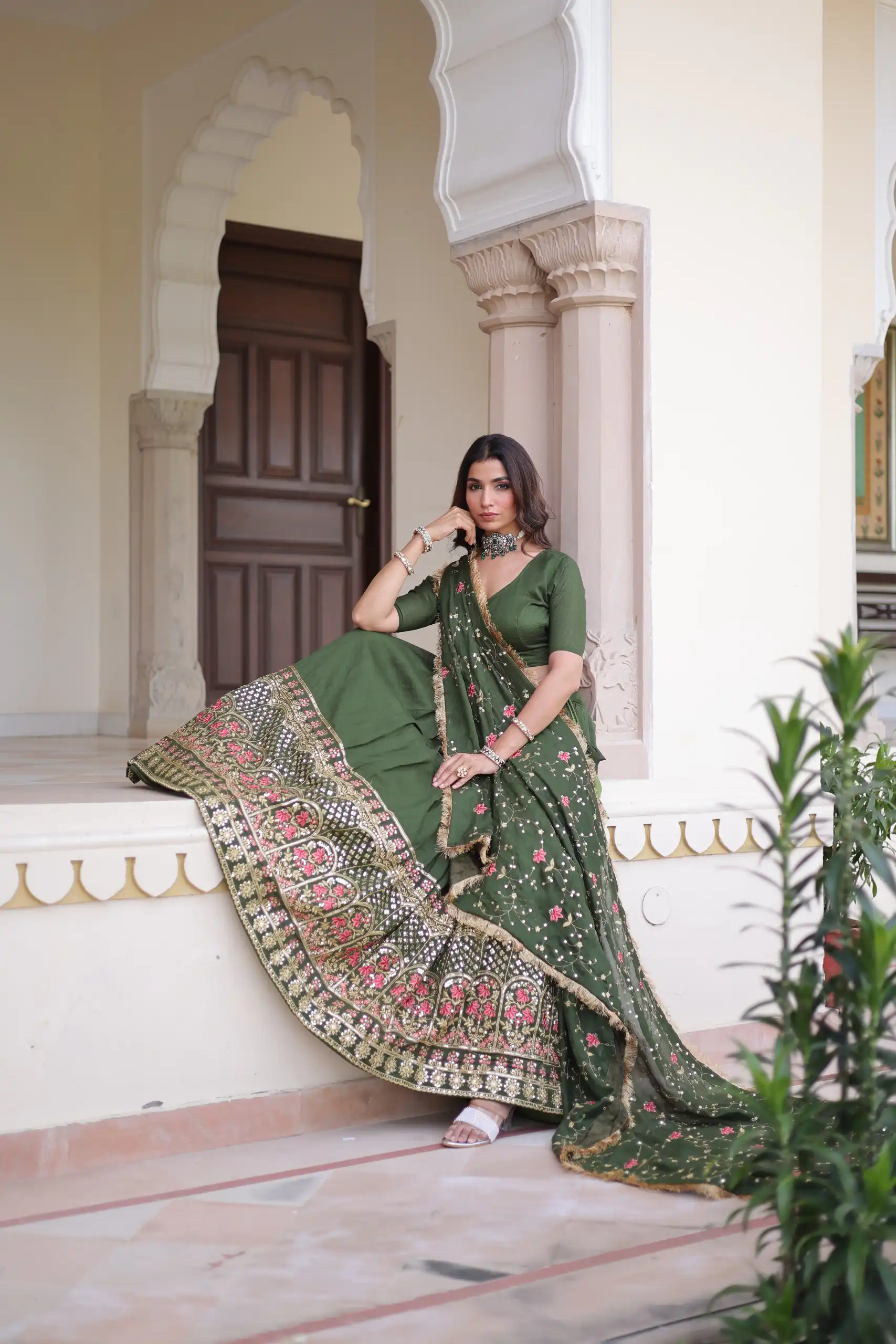 KA 5051 Green in Vichitra Silk Embroidery Work & Sequins Work Lehenga Choli . Now at just ₹2499. Delivery 4-6 Working Days. Shop now. | Lehenga, Bollywood Lehenga, Creative Lehenga, Designer Lehenga, Embroidered Lehenga, Party Wear Lehenga