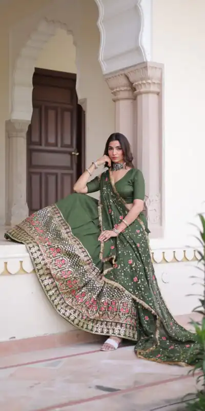 KA 5051 Green in Vichitra Silk Embroidery Work & Sequins Work Lehenga Choli . Now at just βΉ2499. Delivery 4-6 Working Days. Shop now. | Lehenga, Bollywood Lehenga, Creative Lehenga, Designer Lehenga, Embroidered Lehenga, Party Wear Lehenga