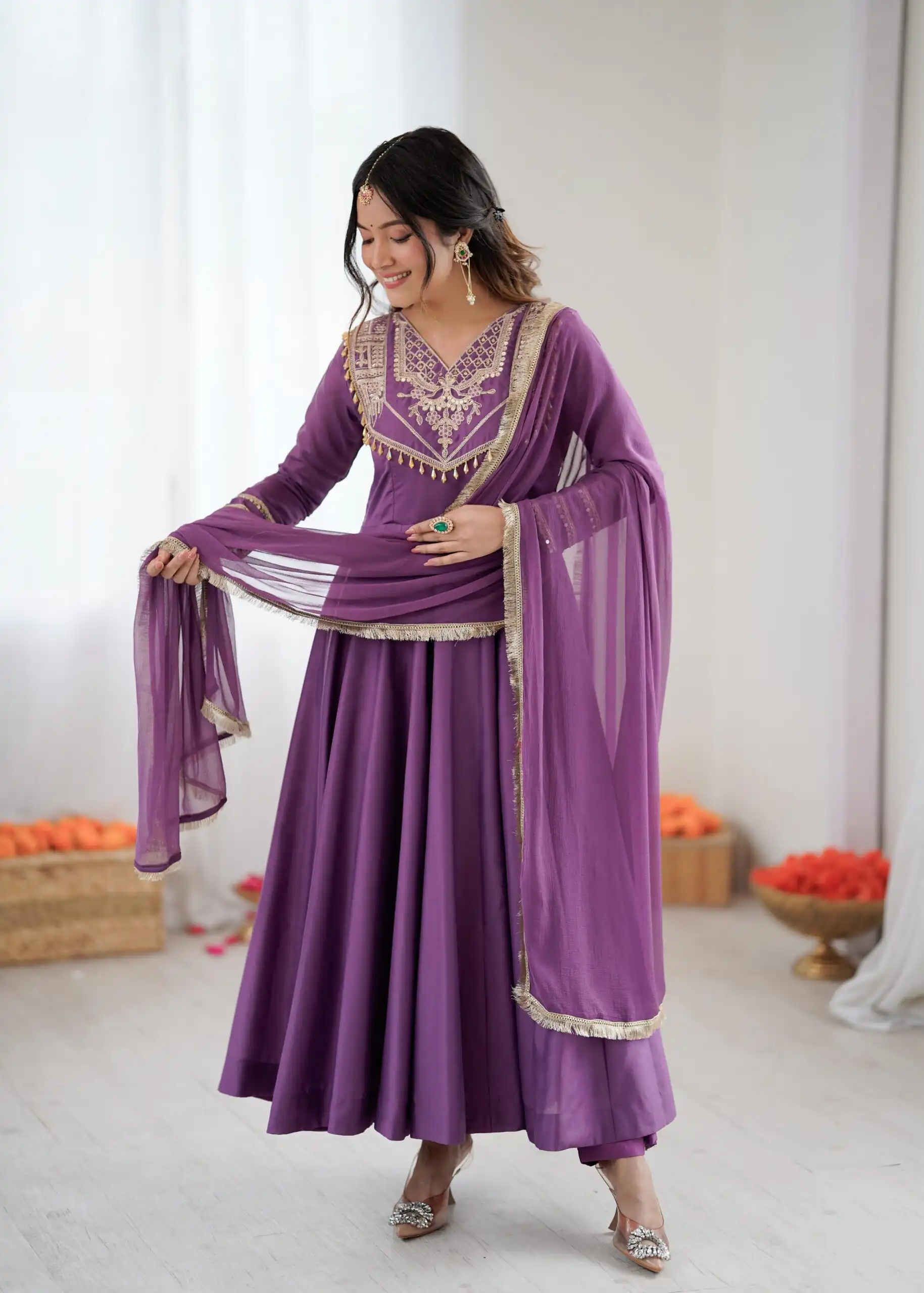ZSR 3149 Lavender Roman silk Gown Perfect for Wedding, Party, Sangeet, Haldi, Lohri – . Introductory Price ₹2099. Delivery 4-6 Working Days. Shop now. | Gowns, Bollywood Gowns, Creative Gowns, Designer Gowns, Embroidered Gowns, Party Wear Gowns