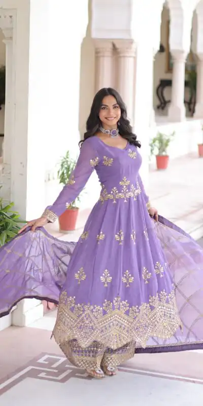 KA 1212 Lavender in Silver Crunchy Sequins Work & Embroidery Work Gown . Now at just ₹3199. Delivery 4-6 Working Days. Shop now. | Gowns, Bollywood Gowns, Creative Gowns, Designer Gowns, Embroidered Gowns, Party Wear Gowns