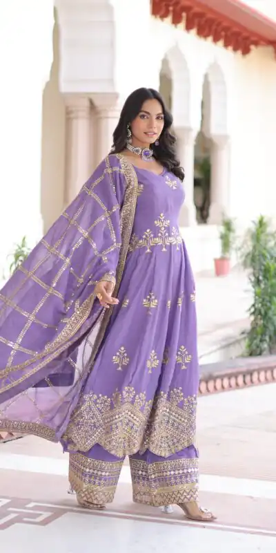 KA 1212 Lavender in Silver Crunchy Sequins Work & Embroidery Work Gown . Now at just ₹3199. Delivery 4-6 Working Days. Shop now. | Gowns, Bollywood Gowns, Creative Gowns, Designer Gowns, Embroidered Gowns, Party Wear Gowns