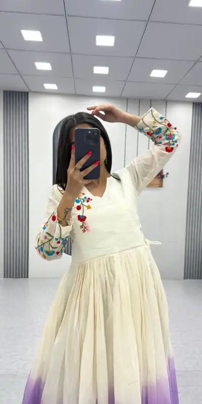 PC 526 Lavender Soft Cotton Gown with Embroidery Work. Wedding, Party, Festive, Events, Best Price βΉ1749. Delivery 4-6 Working Days. Shop now. | Gowns, Bollywood Gowns, Creative Gowns, Designer Gowns, Embroidered Gowns, Party Wear Gowns