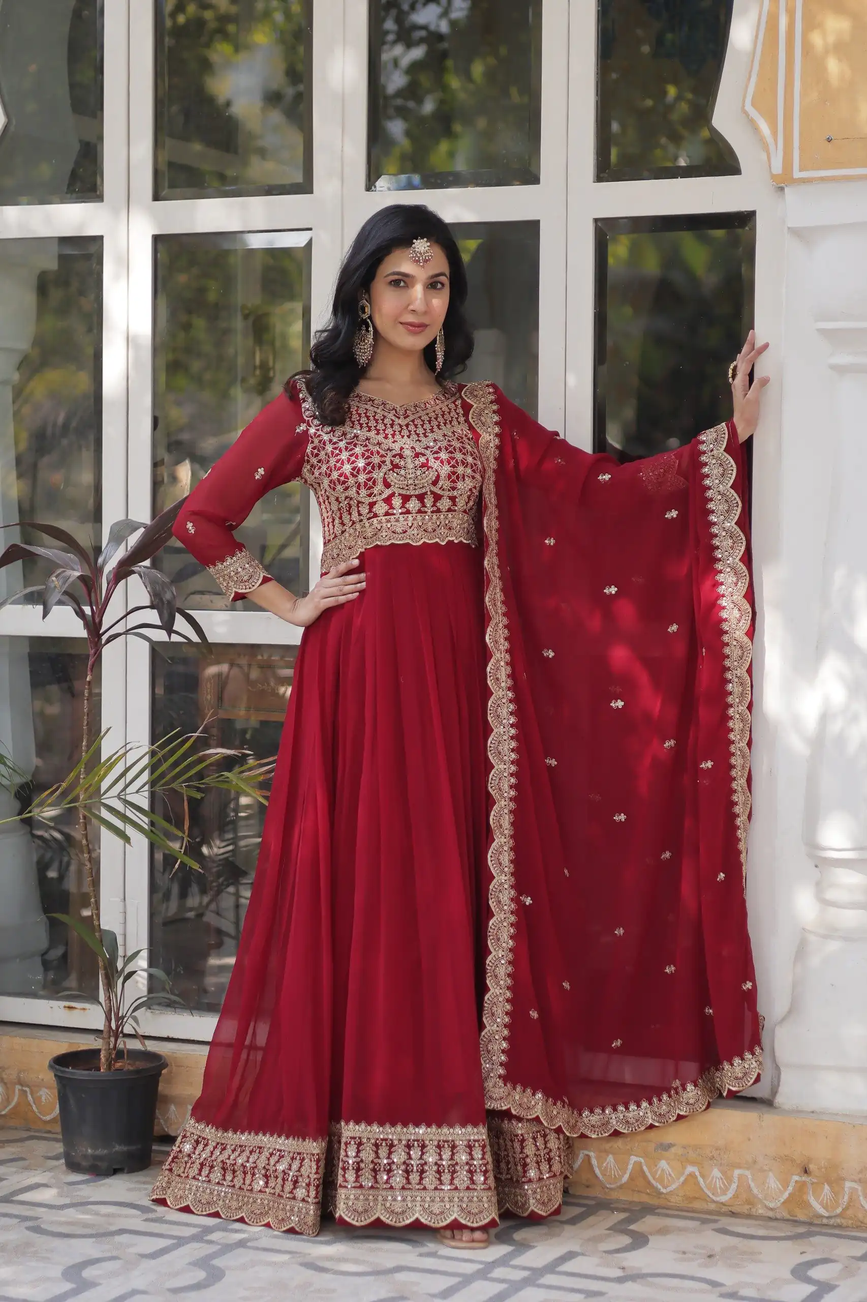 KA 1137 Maroon Faux Blooming Gown with Embroidery Work & Zari Work. Best Price ₹2599. Delivery 4-6 Working Days. Shop now. | Gowns, Bollywood Gowns, Creative Gowns, Designer Gowns, Embroidered Gowns, Party Wear Gowns