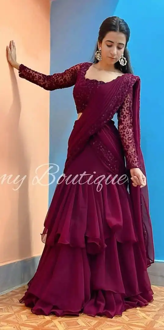 KF 1663 Maroon Faux Georgette Lehenga Choli with Embroidery Work & Sequins Work. Grab it for ₹2099. Delivery 4-6 Working Days. Shop now. | Lehenga, Bollywood Lehenga, Creative Lehenga, Designer Lehenga, Embroidered Lehenga, Party Wear Lehenga