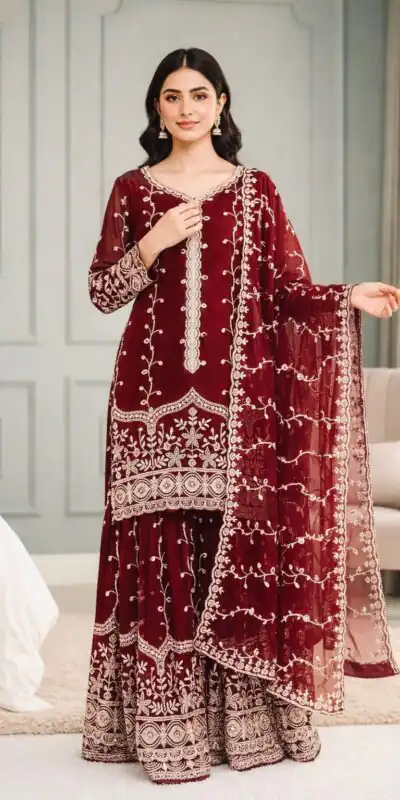 SSR 533 Maroon Color Fendy Silk Salwar Suit with Embroidery Work. Affordable Price ₹2149. Delivery 4-6 Working Days. Shop now. | Jump Suits, Salwar suit, Casual Suits, Creative suits, Designer Suits, Palazzo Suits, Party Wear Suits, Patiala Suits, Straight Suits