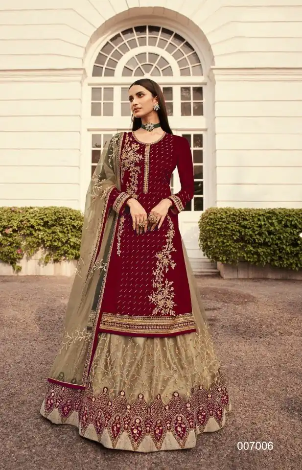 DS LT 7006 Maroon in Georgette Embroidery Work & Stone Work Lehenga Choli . Festive Deal ₹2549. Delivery 4-6 Working Days. Shop now. | Lehenga, Bollywood Lehenga, Creative Lehenga, Designer Lehenga, Embroidered Lehenga, Party Wear Lehenga
