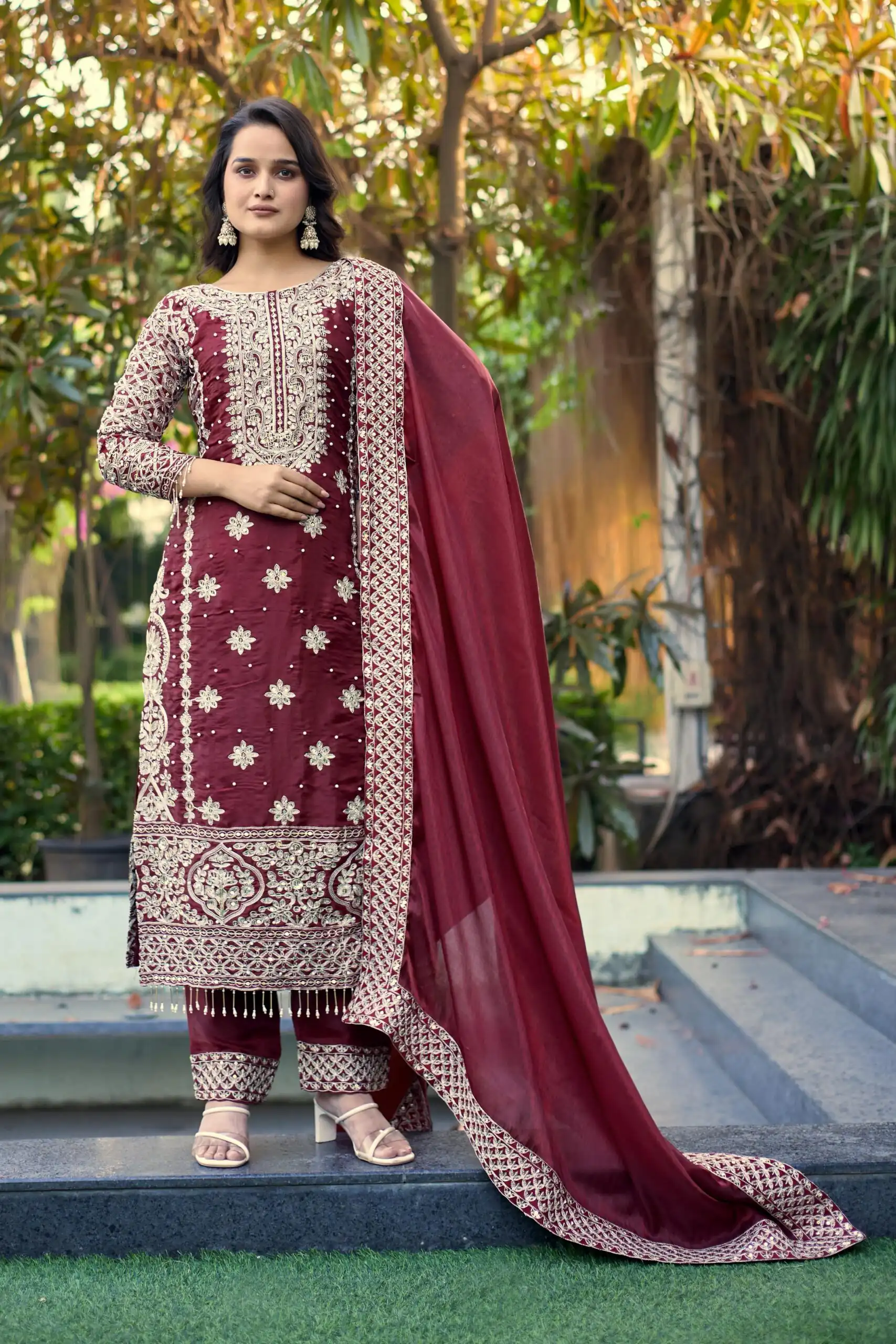 SR 1698 Maroon in Color Organza Silk Embroidery Work Salwar Suit . Festive Deal ₹2499. Delivery 4-6 Working Days. Shop now. | Jump Suits, Tops & Bottoms, Track Suits, Salwar suit, Casual Suits, Creative suits, Designer Suits, Palazzo Suits, Party Wear Suits, Patiala Suits, Straight Suits, Trendy Wear