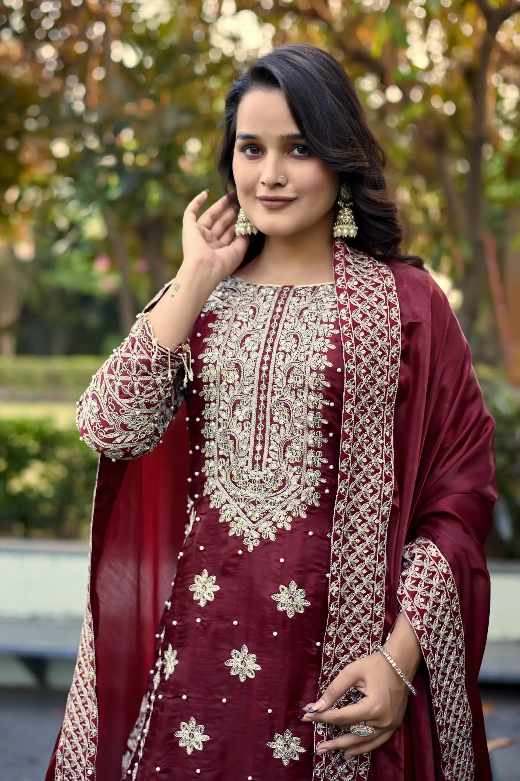 SR 1698 Maroon in Color Organza Silk Embroidery Work Salwar Suit . Festive Deal ₹2499. Delivery 4-6 Working Days. Shop now. | Jump Suits, Tops & Bottoms, Track Suits, Salwar suit, Casual Suits, Creative suits, Designer Suits, Palazzo Suits, Party Wear Suits, Patiala Suits, Straight Suits, Trendy Wear