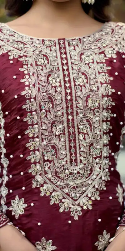 SR 1698 Maroon in Color Organza Silk Embroidery Work Salwar Suit . Festive Deal ₹2499. Delivery 4-6 Working Days. Shop now. | Jump Suits, Tops & Bottoms, Track Suits, Salwar suit, Casual Suits, Creative suits, Designer Suits, Palazzo Suits, Party Wear Suits, Patiala Suits, Straight Suits, Trendy Wear