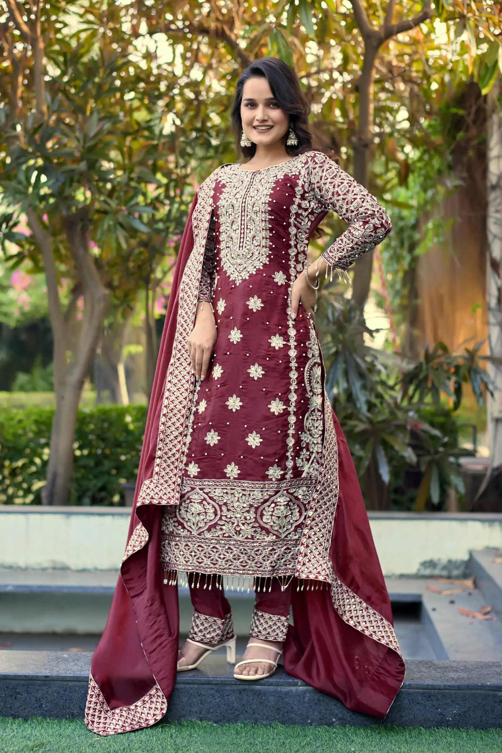 SR 1698 Maroon in Color Organza Silk Embroidery Work Salwar Suit . Festive Deal ₹2499. Delivery 4-6 Working Days. Shop now. | Jump Suits, Tops & Bottoms, Track Suits, Salwar suit, Casual Suits, Creative suits, Designer Suits, Palazzo Suits, Party Wear Suits, Patiala Suits, Straight Suits, Trendy Wear