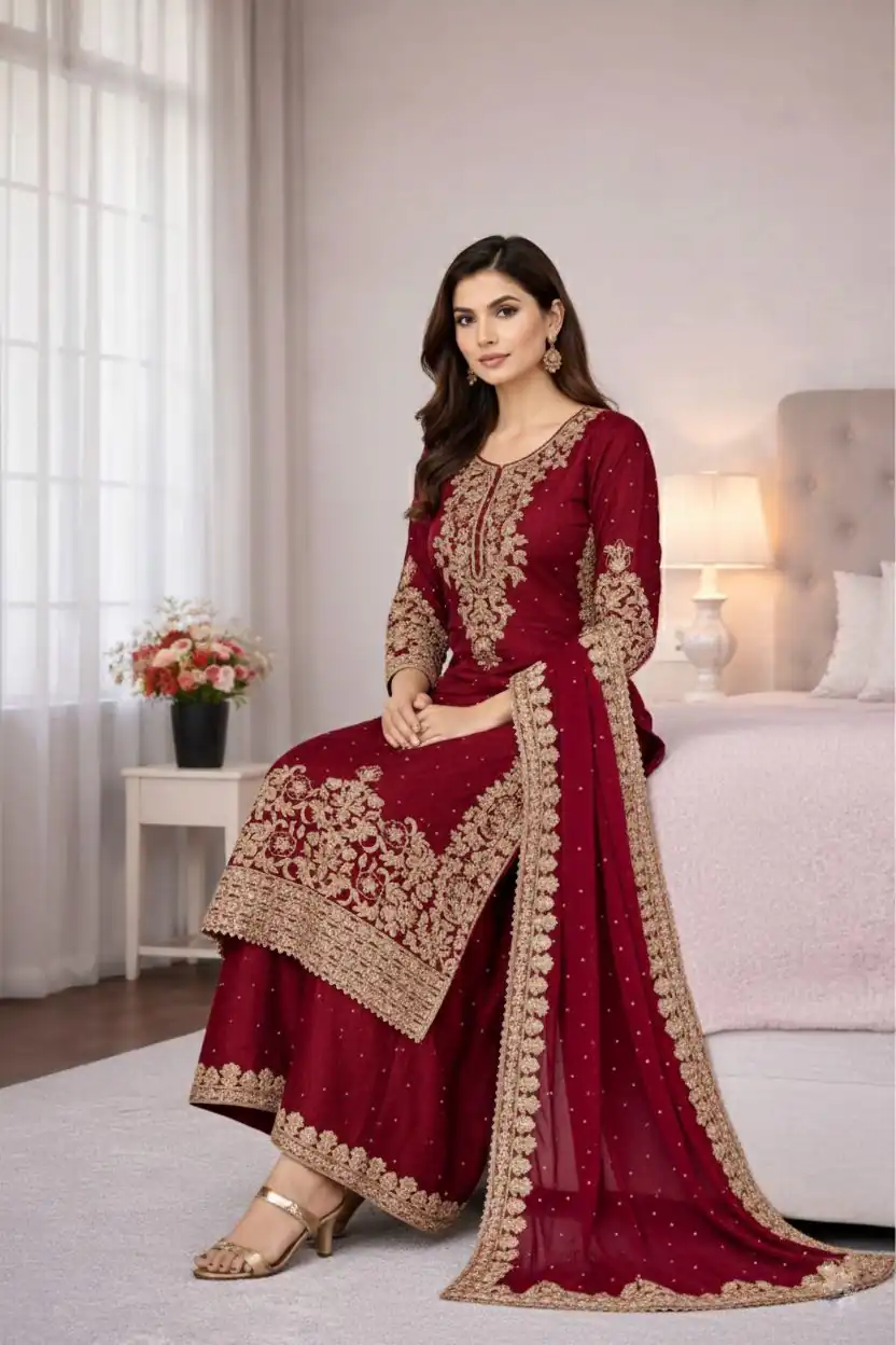 SSR 535 Maroon in Organza Silk Embroidery Work Salwar Suit . Available at ₹2399 only. Delivery 4-6 Working Days. Shop now. | Jump Suits, Tops & Bottoms, Track Suits, Salwar suit, Casual Suits, Creative suits, Designer Suits, Palazzo Suits, Party Wear Suits, Patiala Suits, Straight Suits, Trendy Wear