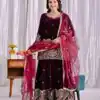 Maroon Pure Viscous Velvet Embroidery Work Salwar Suit