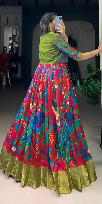 Alternative view of Maroon Taser Silk Zari Work Kalamkari Print Gown