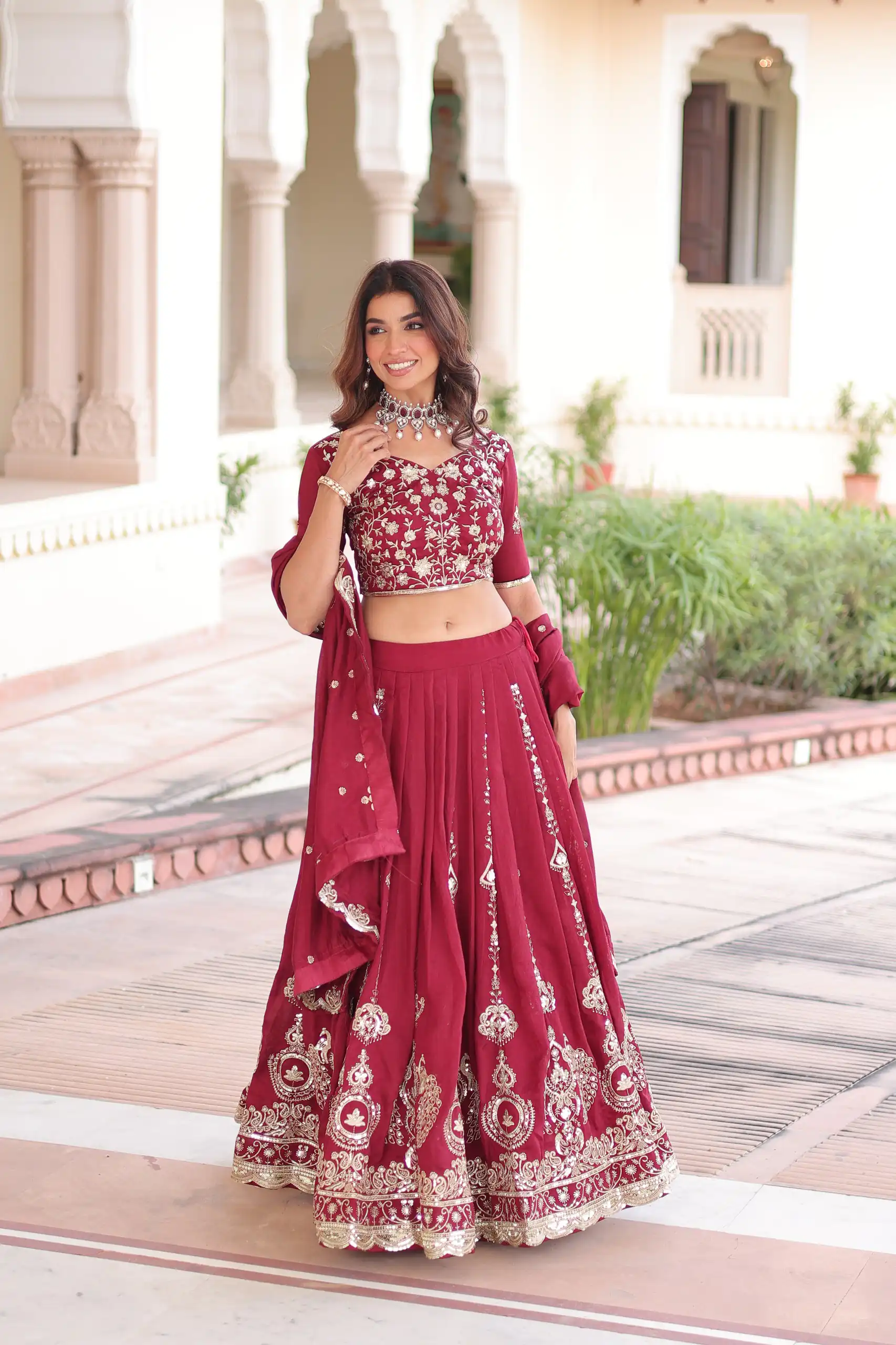KA 5052 Maroon Vichitra Silk Lehenga Choli Perfect for Wedding, Party, Baby Shower, Cultural Events, Pooja – . Exclusive Offer ₹2599. Delivery 4-6 Wo | Lehenga, Bollywood Lehenga, Creative Lehenga, Designer Lehenga, Embroidered Lehenga, Party Wear Lehenga