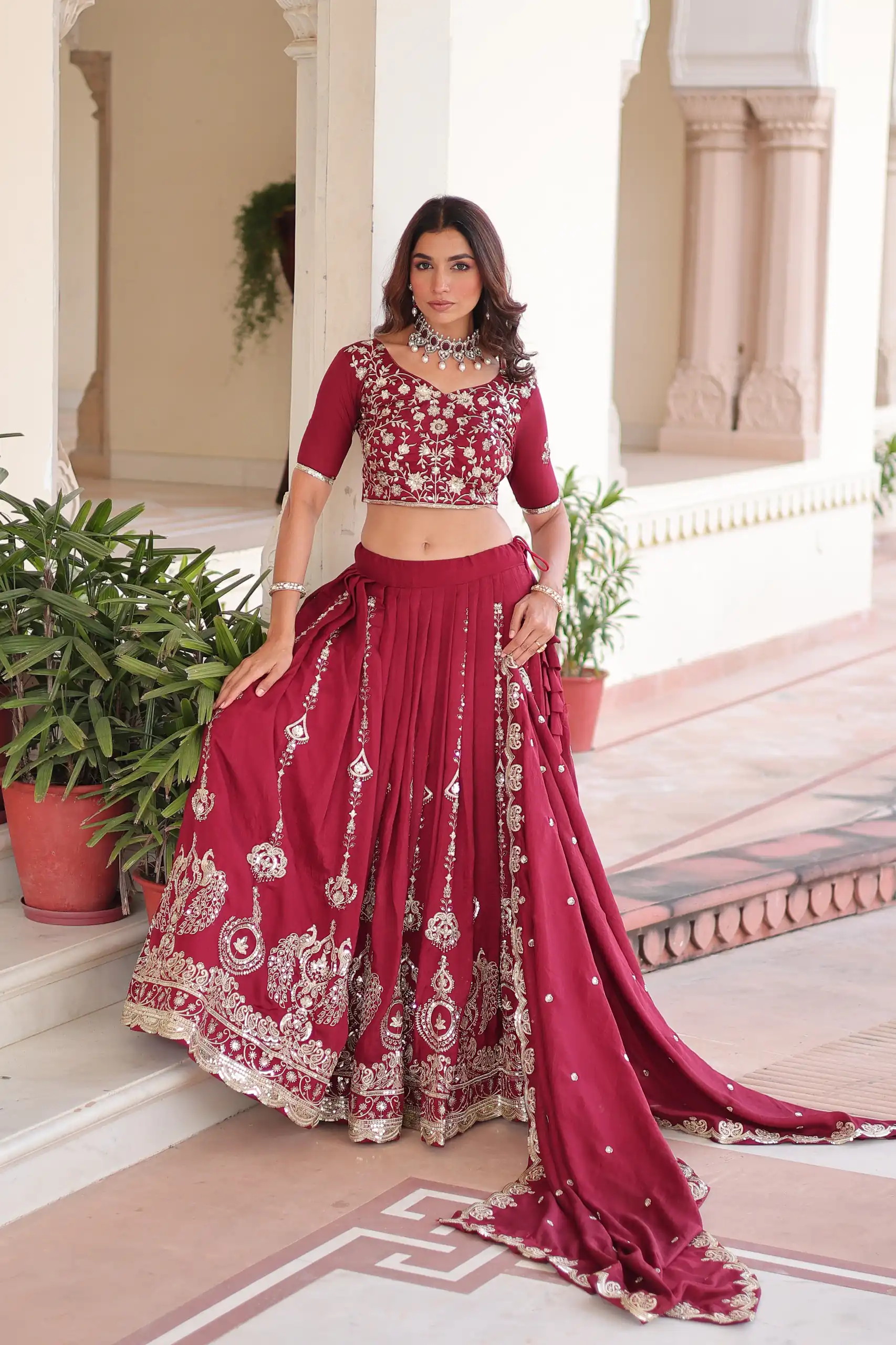 KA 5052 Maroon Vichitra Silk Lehenga Choli Perfect for Wedding, Party, Baby Shower, Cultural Events, Pooja – . Exclusive Offer ₹2599. Delivery 4-6 Wo | Lehenga, Bollywood Lehenga, Creative Lehenga, Designer Lehenga, Embroidered Lehenga, Party Wear Lehenga