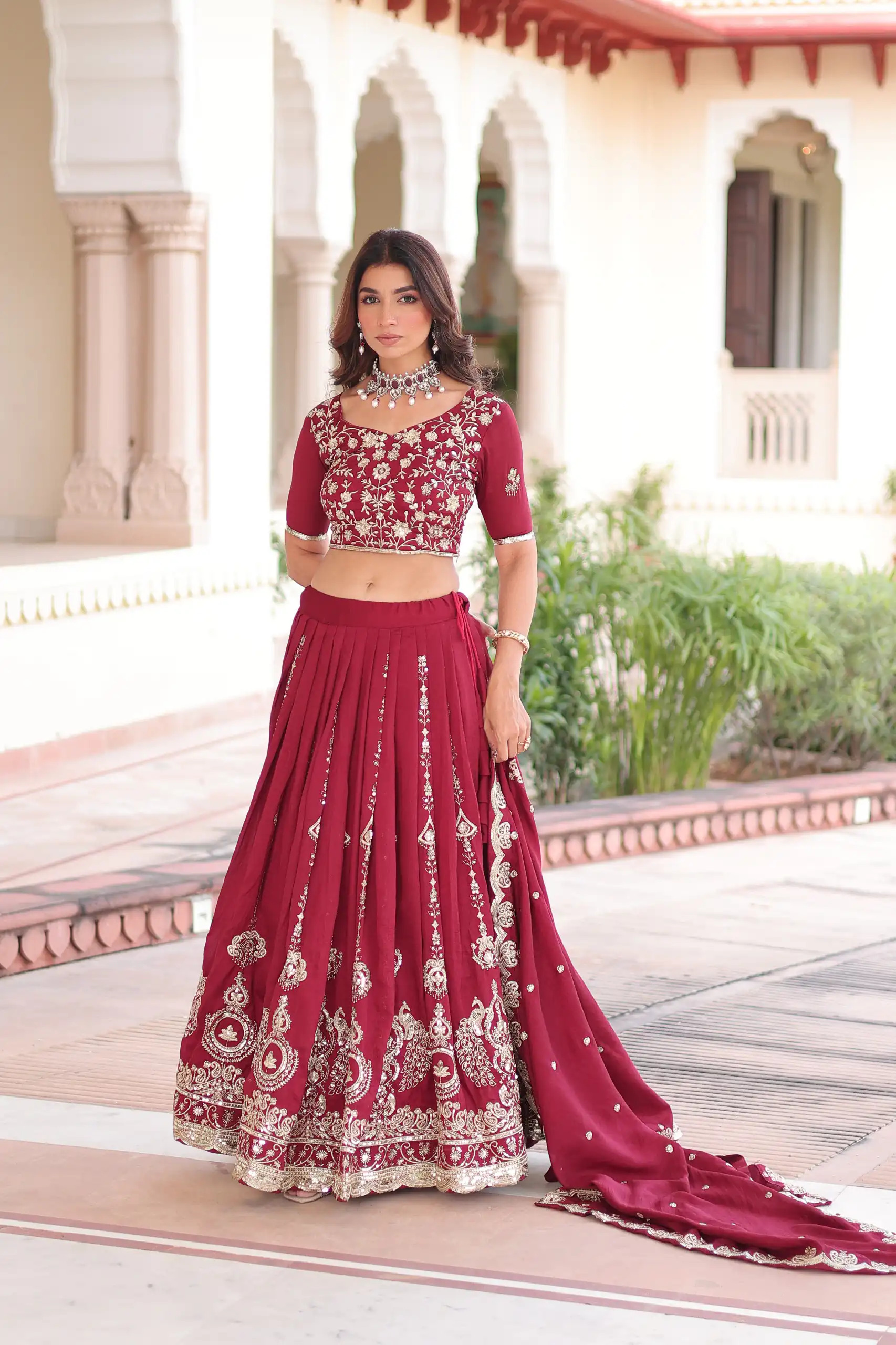 KA 5052 Maroon Vichitra Silk Lehenga Choli Perfect for Wedding, Party, Baby Shower, Cultural Events, Pooja – . Exclusive Offer ₹2599. Delivery 4-6 Wo | Lehenga, Bollywood Lehenga, Creative Lehenga, Designer Lehenga, Embroidered Lehenga, Party Wear Lehenga