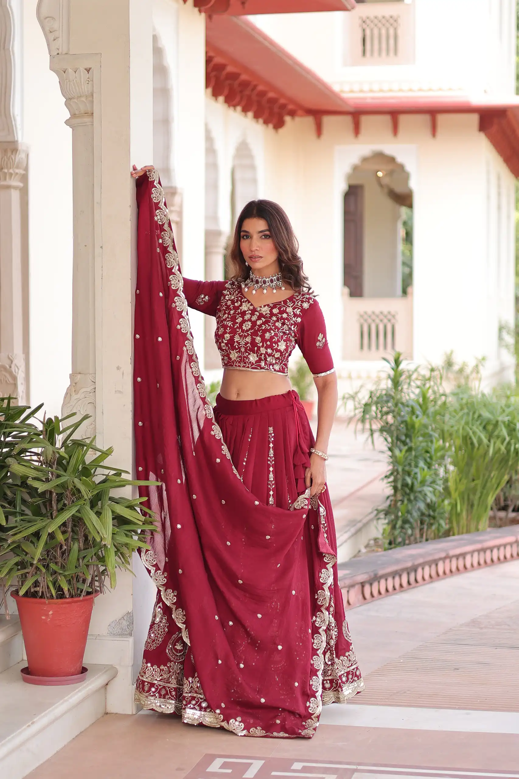 KA 5052 Maroon Vichitra Silk Lehenga Choli Perfect for Wedding, Party, Baby Shower, Cultural Events, Pooja – . Exclusive Offer ₹2599. Delivery 4-6 Wo | Lehenga, Bollywood Lehenga, Creative Lehenga, Designer Lehenga, Embroidered Lehenga, Party Wear Lehenga