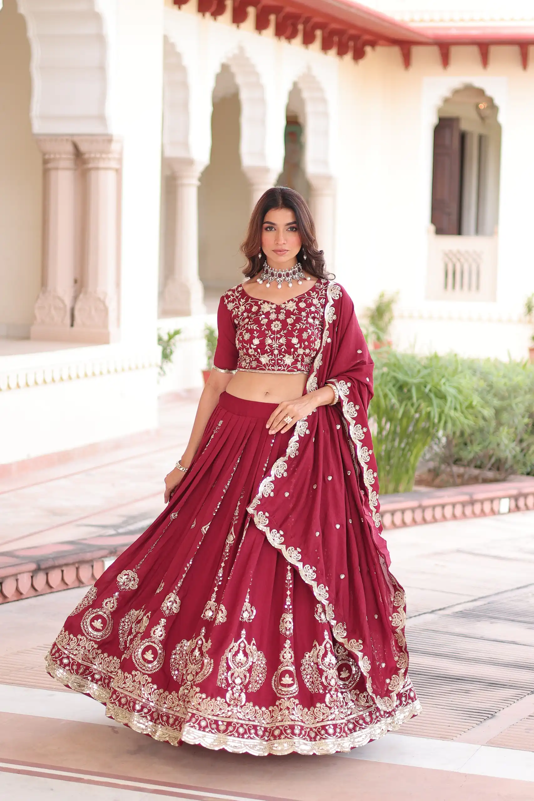 KA 5052 Maroon Vichitra Silk Lehenga Choli Perfect for Wedding, Party, Baby Shower, Cultural Events, Pooja – . Exclusive Offer ₹2599. Delivery 4-6 Wo | Lehenga, Bollywood Lehenga, Creative Lehenga, Designer Lehenga, Embroidered Lehenga, Party Wear Lehenga