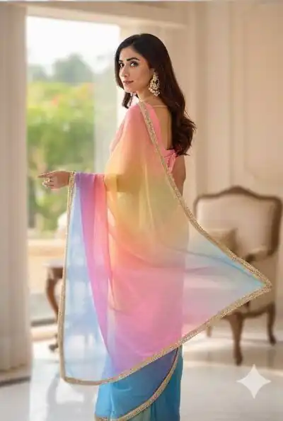 BT 416 Multi Organza Saree with Embroidery Work & Digital Print. Special Price ₹1599. Delivery 4-6 Working Days. Shop now. | Sarees, Bollywood Sarees, Creative Sarees, Designer Sarees, Embroidered Sarees, Ethnic Saree, Modern Digital sarees, Party Wear Sarees