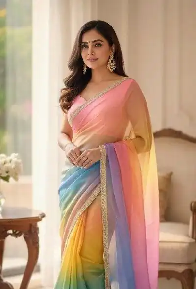 BT 416 Multi Organza Saree with Embroidery Work & Digital Print. Special Price ₹1599. Delivery 4-6 Working Days. Shop now. | Sarees, Bollywood Sarees, Creative Sarees, Designer Sarees, Embroidered Sarees, Ethnic Saree, Modern Digital sarees, Party Wear Sarees