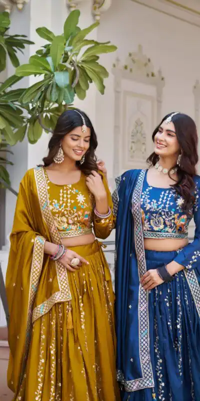 Ram 150 Mustered Color Vichitra Lehenga Choli with Embroidery Work. Grab it for βΉ3049. Delivery 4-6 Working Days. Shop now. | Lehenga, Bollywood Lehenga, Creative Lehenga, Designer Lehenga, Embroidered Lehenga, Party Wear Lehenga