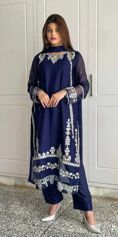 ZF 429 Navy Blue Faux Georgette Salwar Suit Perfect for Wedding, Party, Holi, Engagement, Eid – . Available at ₹1999 only. Delivery 4-6 Working Da | Jump Suits, Tops & Bottoms, Track Suits, Salwar suit, Casual Suits, Creative suits, Designer Suits, Palazzo Suits, Party Wear Suits, Patiala Suits, Straight Suits, Trendy Wear