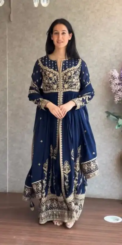 KD 1554 Navy Blue Faux Georgette Salwar Suit with Designer Work. Affordable Price ₹2549. Delivery 4-6 Working Days. Shop now. | Jump Suits, Tops & Bottoms, Track Suits, Salwar suit, Casual Suits, Creative suits, Designer Suits, Palazzo Suits, Party Wear Suits, Patiala Suits, Straight Suits, Trendy Wear