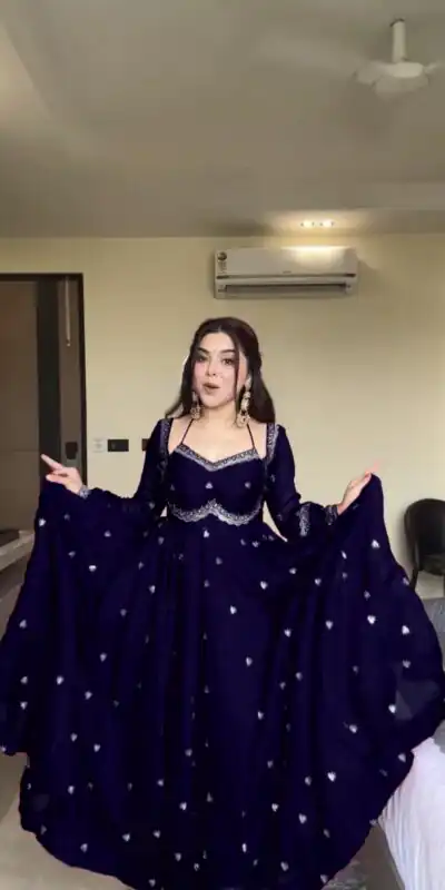 RTC 5924 Navy Blue Georgette Thread With Sequence Gown Perfect for Wedding, Party, Reception, Holi, . Available at ₹1999 only. Delivery 4-6 Working Days. | Gowns, Bollywood Gowns, Creative Gowns, Designer Gowns, Embroidered Gowns, Party Wear Gowns