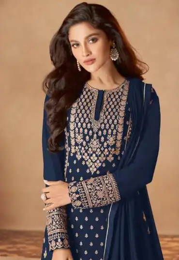 FC 128 Navy Blue Color Georgette Sequins Work Sharara Suit Wedding, Party, Festive, Events Etc. Expected Delivery  4-6 Working Days @2199/- | Jump Suits, Salwar suit, Casual Suits, Creative suits, Designer Suits, Palazzo Suits, Party Wear Suits, Patiala Suits, Straight Suits