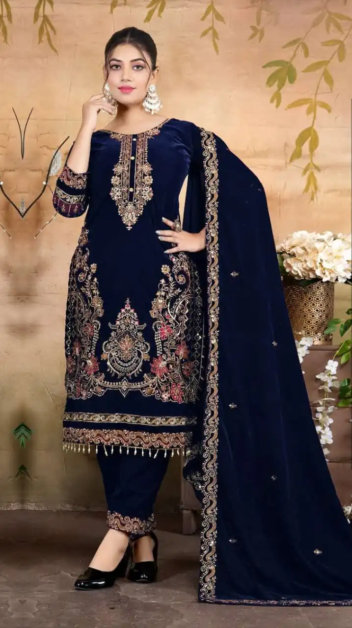 FC 1198 Navy Blue Velvet Salwar Suit with Embroidery Work & Lace Work. Festive Deal ₹2549. Delivery 4-6 Working Days. Shop now. | Jump Suits, Tops & Bottoms, Track Suits, Salwar suit, Casual Suits, Creative suits, Designer Suits, Palazzo Suits, Party Wear Suits, Patiala Suits, Straight Suits, Trendy Wear