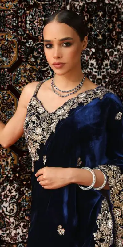 KD 616 Navy Blue Viscose Velvet Saree. Perfect for Wedding, Party, Housewarming, Anniversary, Bridal Wear – Introductory Price ₹2099. Delivery 4- | Sarees, Bollywood Sarees, Creative Sarees, Designer Sarees, Embroidered Sarees, Ethnic Saree, Modern Digital sarees, Party Wear Sarees