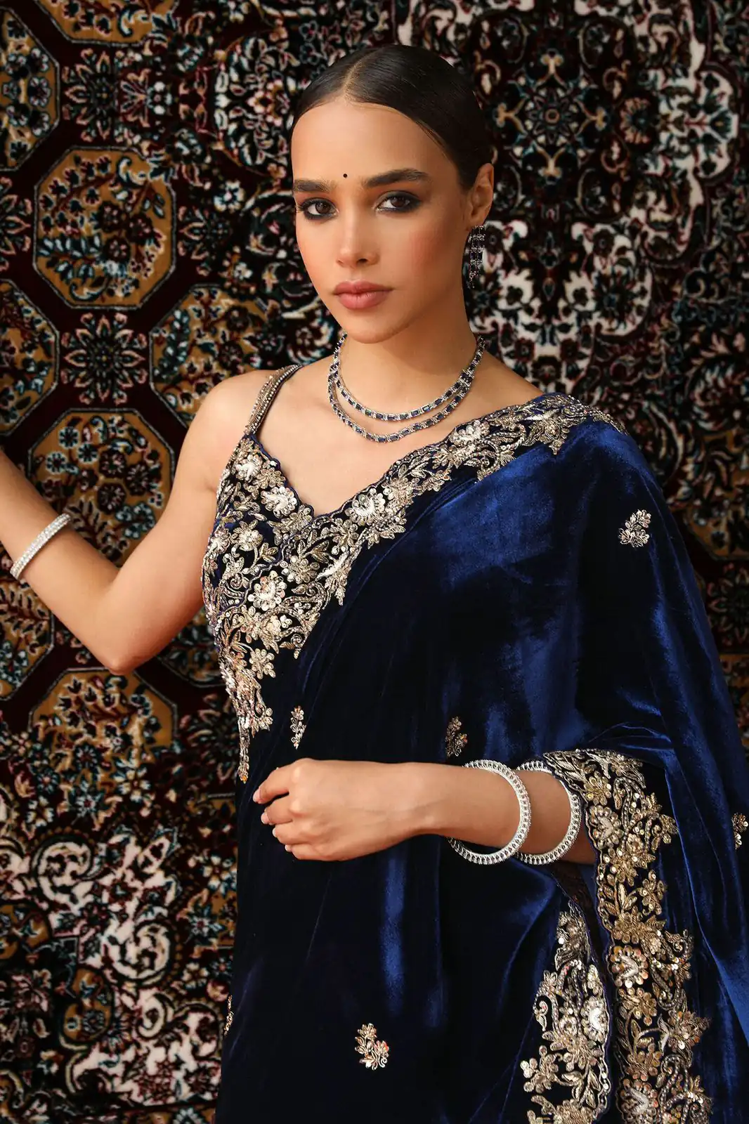 KD 616 Navy Blue Viscose Velvet Saree. Perfect for Wedding, Party, Housewarming, Anniversary, Bridal Wear – Introductory Price ₹2099. Delivery 4- | Sarees, Bollywood Sarees, Creative Sarees, Designer Sarees, Embroidered Sarees, Ethnic Saree, Modern Digital sarees, Party Wear Sarees