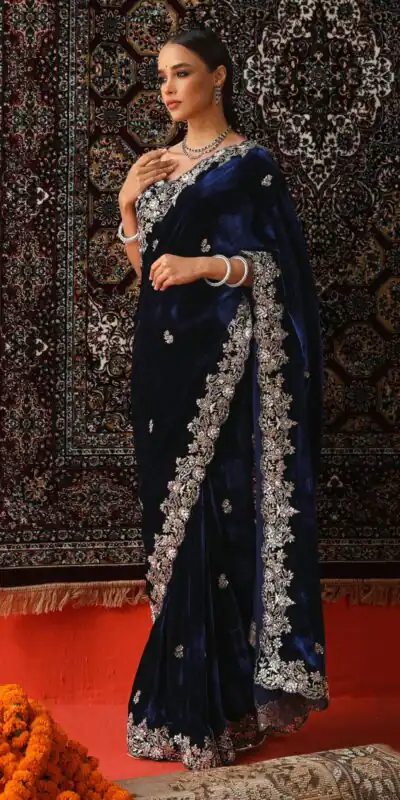 KD 616 Navy Blue Viscose Velvet Saree. Perfect for Wedding, Party, Housewarming, Anniversary, Bridal Wear – Introductory Price ₹2099. Delivery 4- | Sarees, Bollywood Sarees, Creative Sarees, Designer Sarees, Embroidered Sarees, Ethnic Saree, Modern Digital sarees, Party Wear Sarees