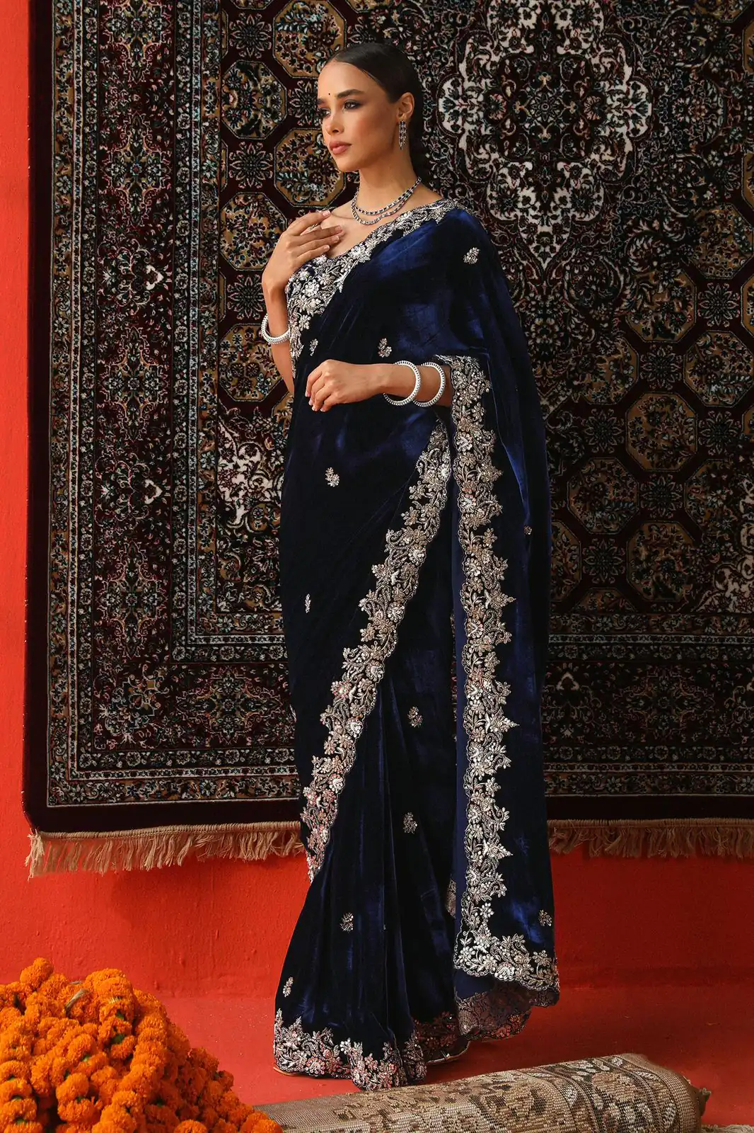 KD 616 Navy Blue Viscose Velvet Saree. Perfect for Wedding, Party, Housewarming, Anniversary, Bridal Wear – Introductory Price ₹2099. Delivery 4- | Sarees, Bollywood Sarees, Creative Sarees, Designer Sarees, Embroidered Sarees, Ethnic Saree, Modern Digital sarees, Party Wear Sarees