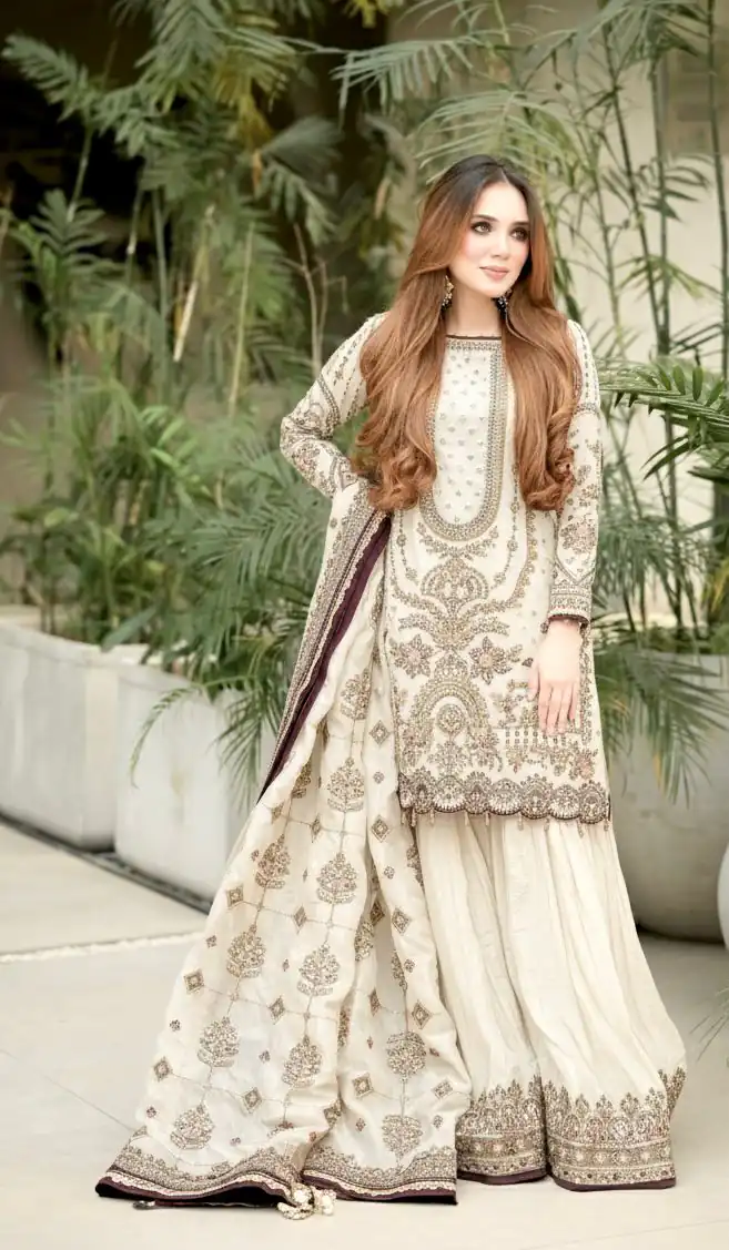 AD 213 Off White Khajuri Crush Georgette Salwar Suit with Lace Work & Embroidery Work. Festive Deal ₹2649. Delivery 4-6 Working Days. Shop now. | Jump Suits, Tops & Bottoms, Track Suits, Salwar suit, Casual Suits, Creative suits, Designer Suits, Palazzo Suits, Party Wear Suits, Patiala Suits, Straight Suits, Trendy Wear