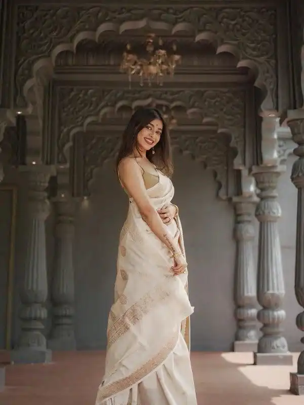 KP 6040 Off White Soft Lilan Slab Saree with Weaving Work Designer Work. Festive Deal ₹1399. Delivery 4-6 Working Days. Shop now. | Sarees, Bollywood Sarees, Creative Sarees, Designer Sarees, Embroidered Sarees, Ethnic Saree, Modern Digital sarees, Party Wear Sarees