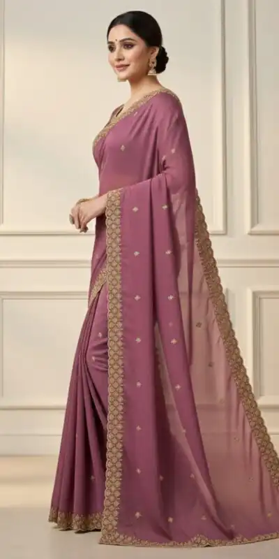 JR 659 Onion in Color Star Georgette Embroidery Work Saree . Available at ₹1799 only. Delivery 4-6 Working Days. Shop now. | Sarees, Bollywood Sarees, Creative Sarees, Designer Sarees, Embroidered Sarees, Ethnic Saree, Modern Digital sarees, Party Wear Sarees
