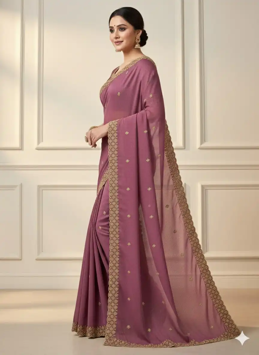 JR 659 Onion in Color Star Georgette Embroidery Work Saree . Available at ₹1799 only. Delivery 4-6 Working Days. Shop now. | Sarees, Bollywood Sarees, Creative Sarees, Designer Sarees, Embroidered Sarees, Ethnic Saree, Modern Digital sarees, Party Wear Sarees